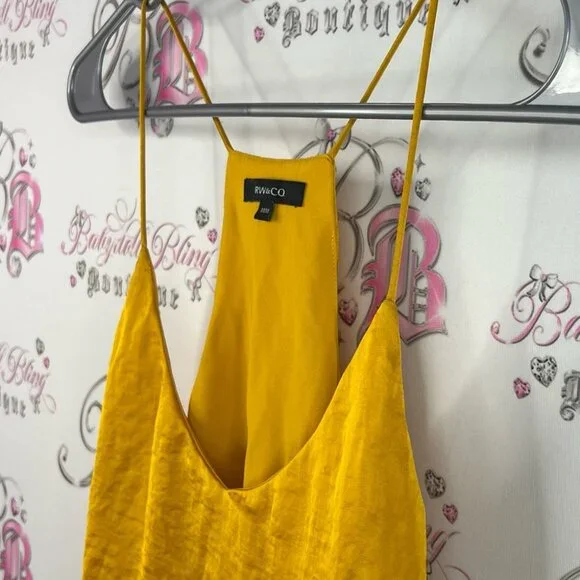 RW&CO. Tank top shiny strappy yellow shimmer Mustard Camisole Top - Picture 6 of 13